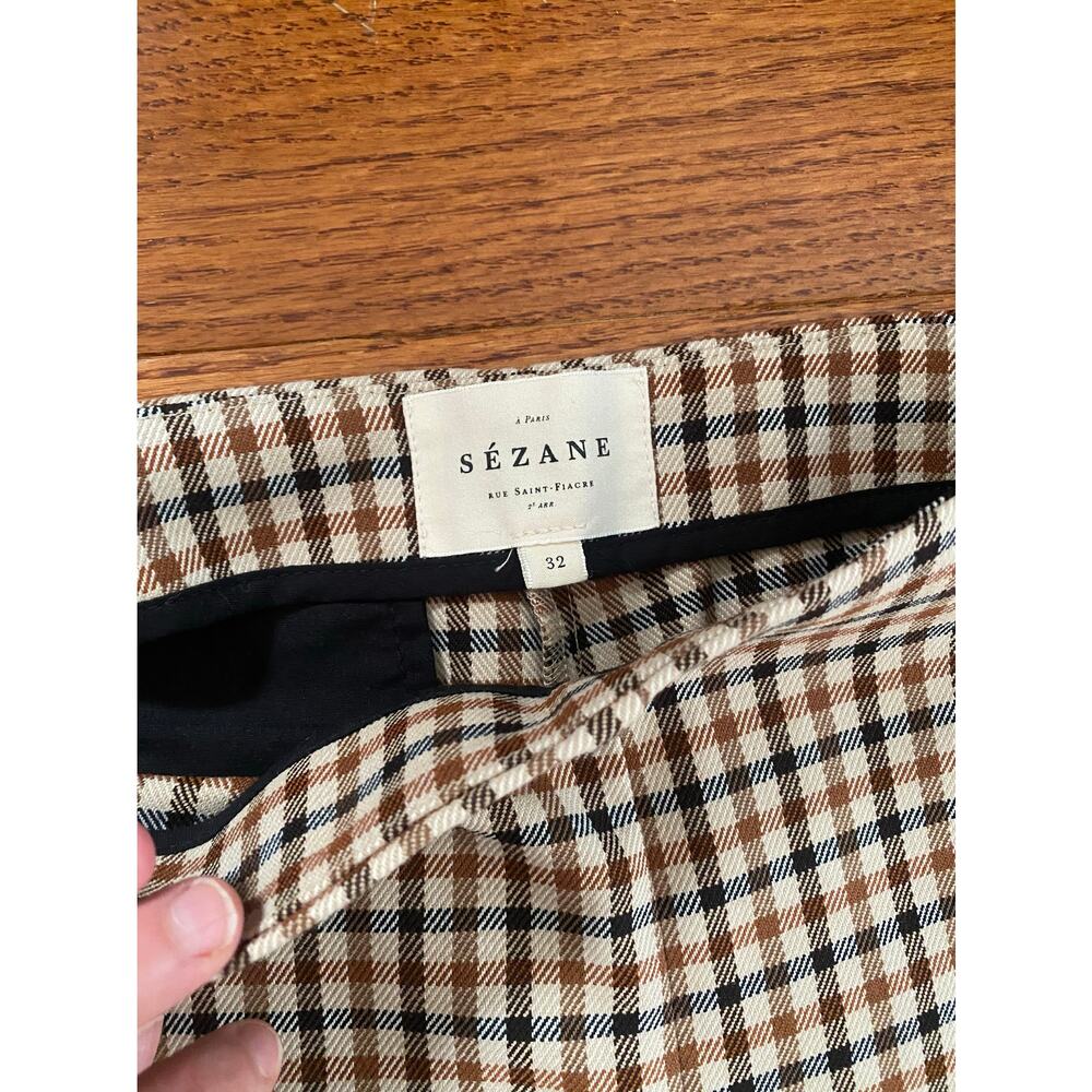 Sezane Cropped Checked Ankle Pants in Tan and Brown - Picture 5 of 14